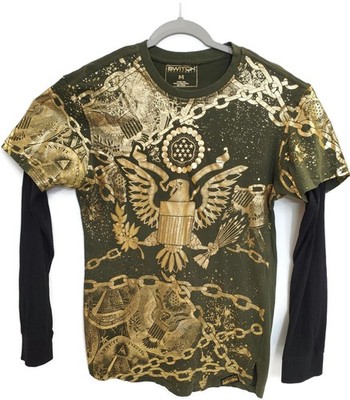 Switch Remarkable Shirt Mens Medium Green Gold Eagle Graphic Layered Long Sleeve