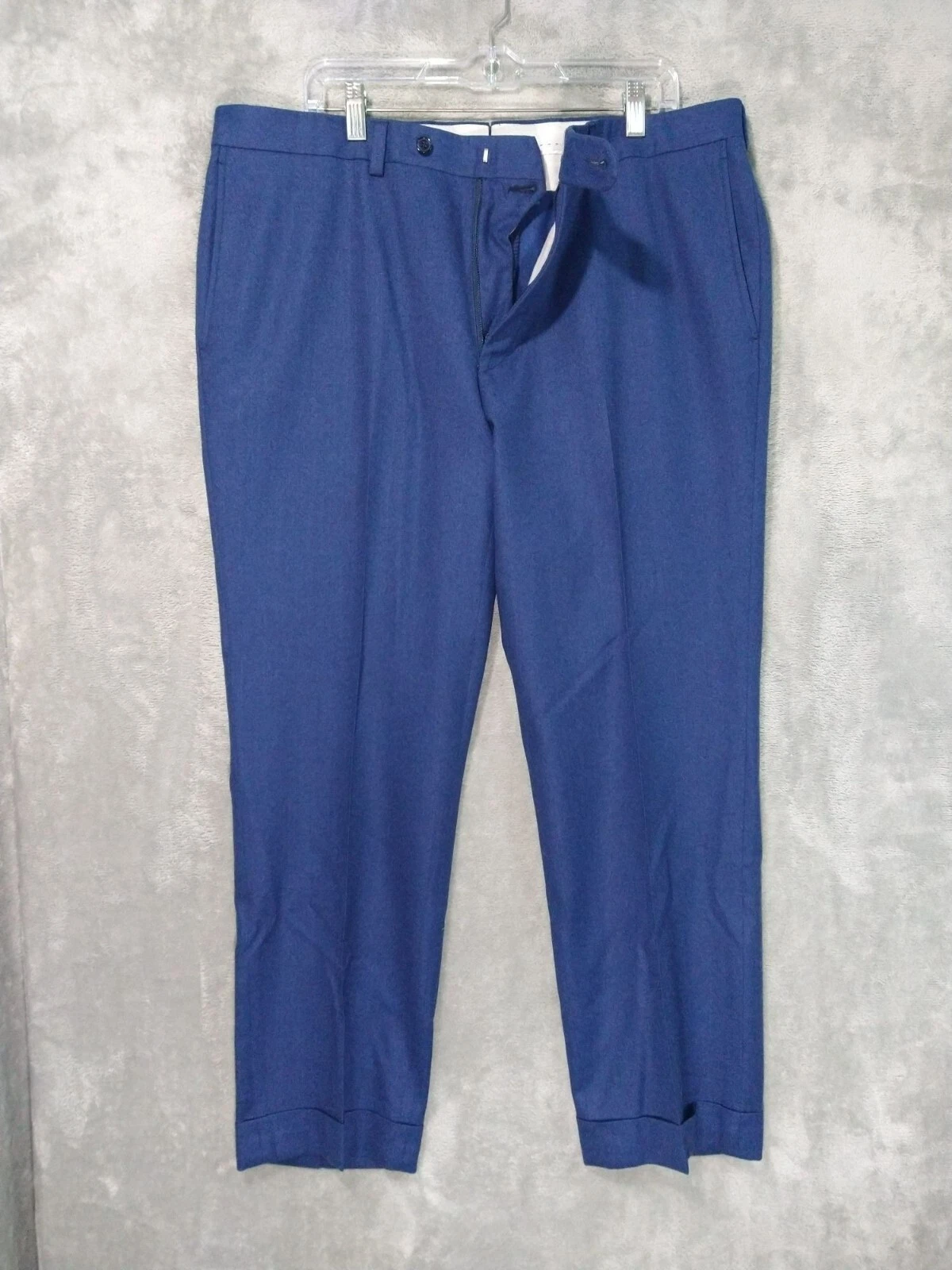 David Donahue Dress Pants 38 x 29 Blue Wool Flat Front Cuffed Ryan
