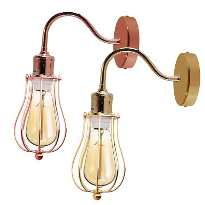 Vintage Industrie Wandleuchte Rosegold Messing Käfig Wandleuchter E27 Edison Birne Lampe