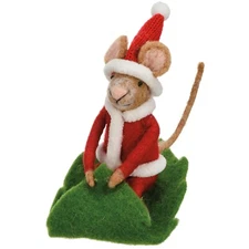 Primitives by Kathy Felt Santa Mouse Sledding Ornament Critter Holiday Christmas