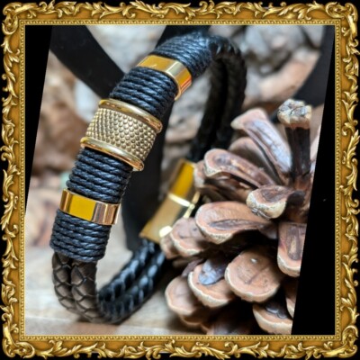   Top Herren Leder Braclet Armband  Geschenk 22,5 cm  Magnet Schiebeverschluss 
