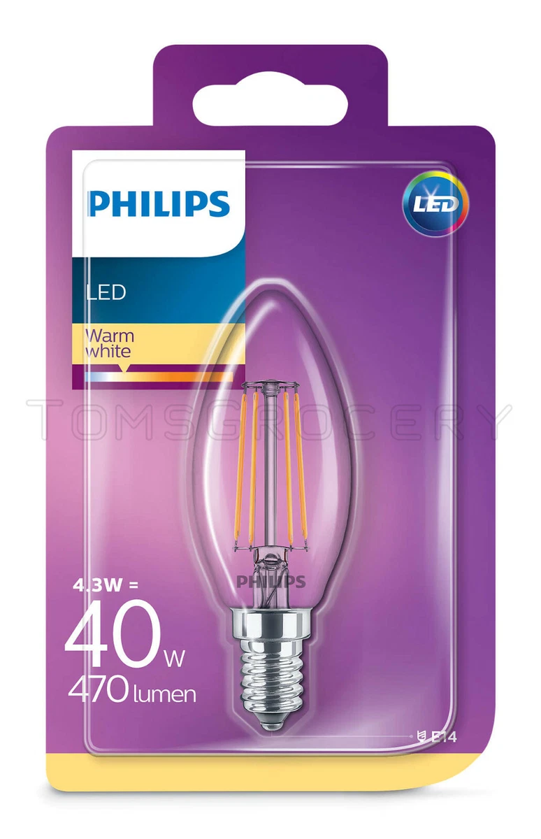 3 x Philips LED Deco E14 4.3W 40W B35 Vintage Candle Bulbs Warm White A