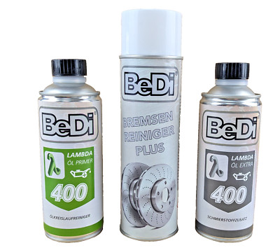 3er Set BeDi Motorreinigung Ölschlammspülung, Öl-Booster & Bremsenreiniger Profi
