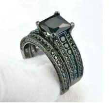 3CT Lab-Created Princess Cut Black Diamond Bridal Set Ring 14K Black Gold Plated