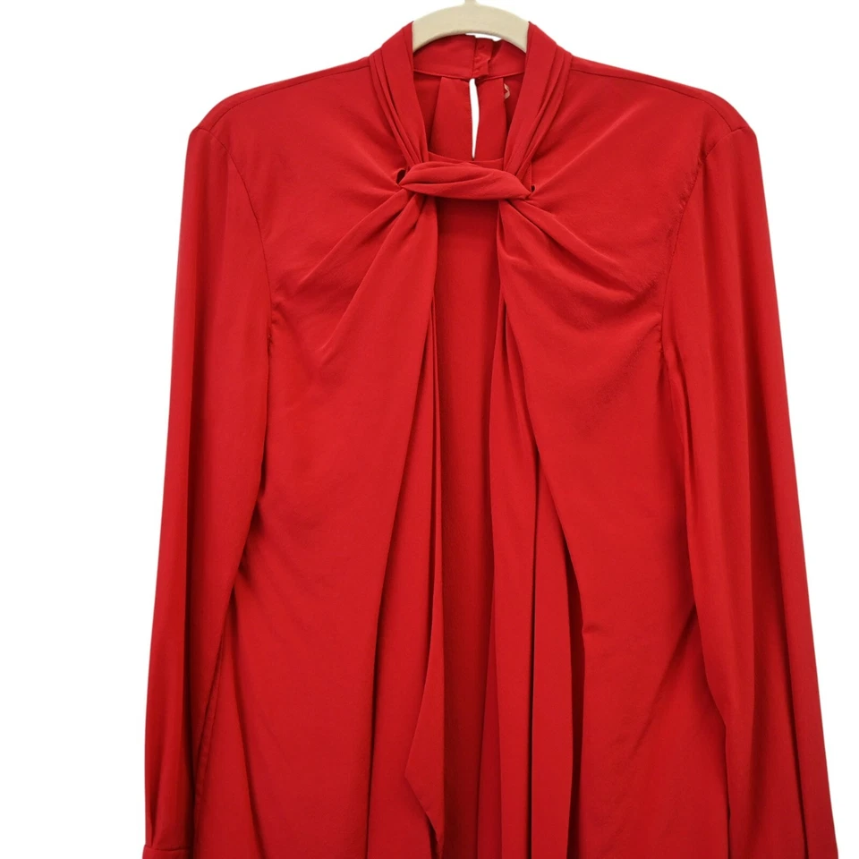 Jason Wu Blouse Size 6 Red Long Sleeve Tie Neck Silk Top Elegant Office Chic - Image 2 of 4