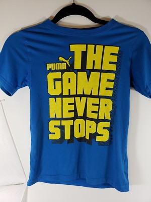 Puma Boys Youth Small Blue Shirt Yellow Decal T-shirt 