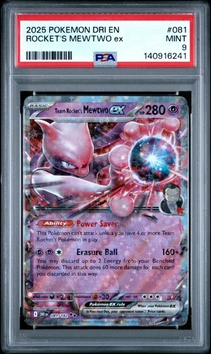 2025 POKEMON DRI EN-DESTINED RIVALS #081 TEAM ROCKET'S MEWTWO EX PSA 9