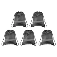 5Pcs Drawstring Bag Drawstring Backpack Bulk Reflective Cinch Sack Grey