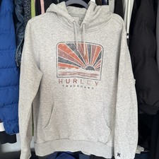 HURLEY Graphic Print Pullover Grey Hooded Sweatshirt Hoodie Men's Size M