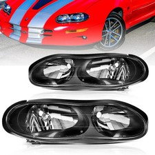 98-02 Chevy Camaro Headlight Assembly Pair Black Housing Clear Lens Replacement