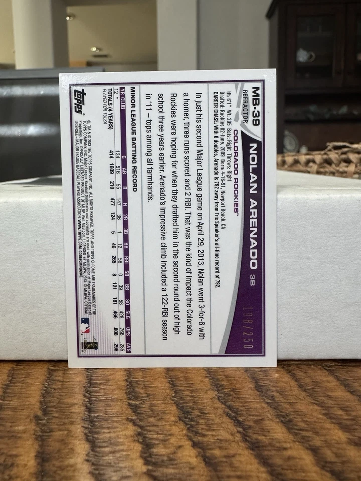 2013 Topps Chrome Update Gold Refractor RC Nolan Arenado #198/250 Rookie #MB-39 - Image 2 of 2