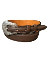 Brown Leather Laced Belt Leather Casual with Snaps 1-1/4” Tapered To 3/4” Belts