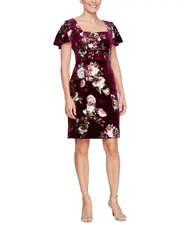 SL Fashions Women's Dress Sz 16 Velvet Floral-Print Sheath