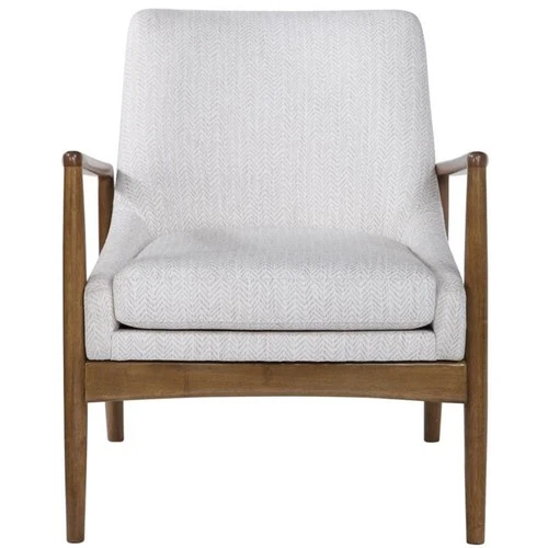 Uttermost Bev Farmhouse Wood and Fabric Accent Chair in White/Taupe - Picture 1 of 10