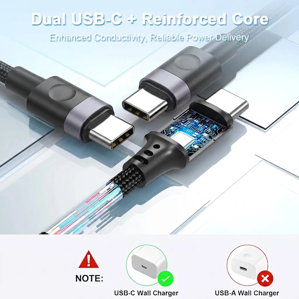 USB C to USB-C Charger Cable 60W Braided 1m, 2m, 3m, Cable For Iphone & Samsung - Picture 5 of 9