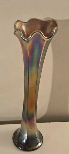 Fenton Art Glass Swung Vase 6 Panel Purple/cranberry? Carnival Glass UV Glow 12"