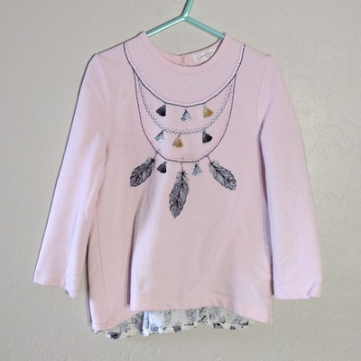 Jessica Simpson L/S Shirt Girls Sz 5 Pink Colorful Feathers Button Long Sleeve