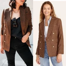 J Crew Bristol Blazer Jacket Brown English Wool Herringbone BA441 Sz 8 Academia