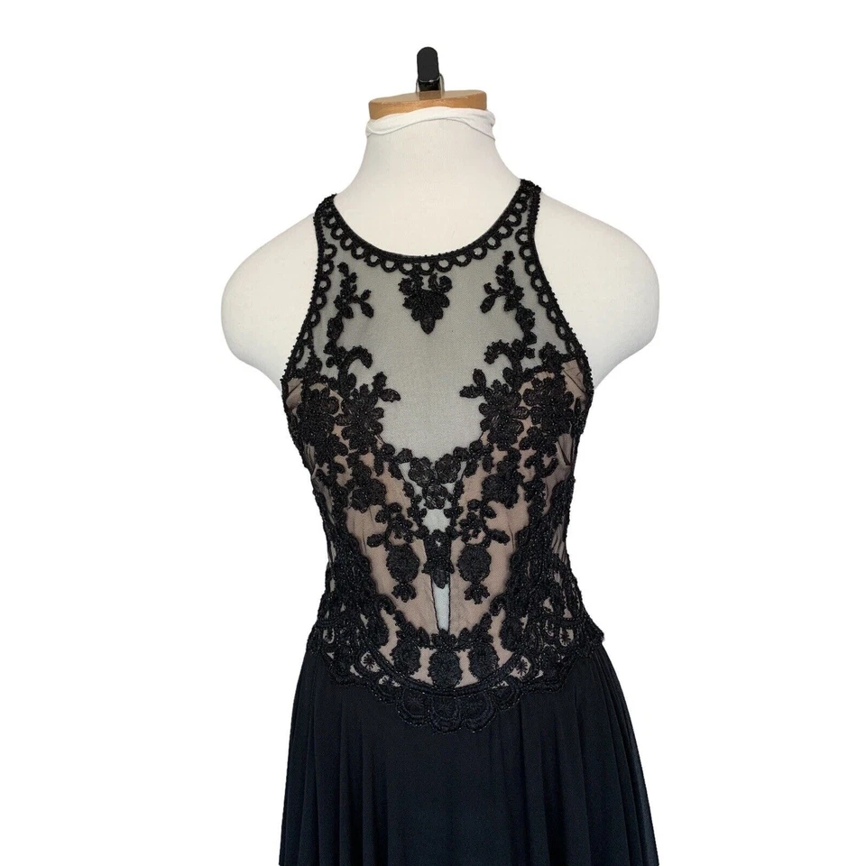 Halter Neckline Beaded Black Gown Juniors Size 7/8 Prom Formal Maxi - Image 2 of 4