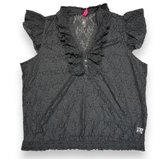 Pure Energy Womens Blouse Top Shirt Sheer Lace Ruffled Pullover Black Size 4