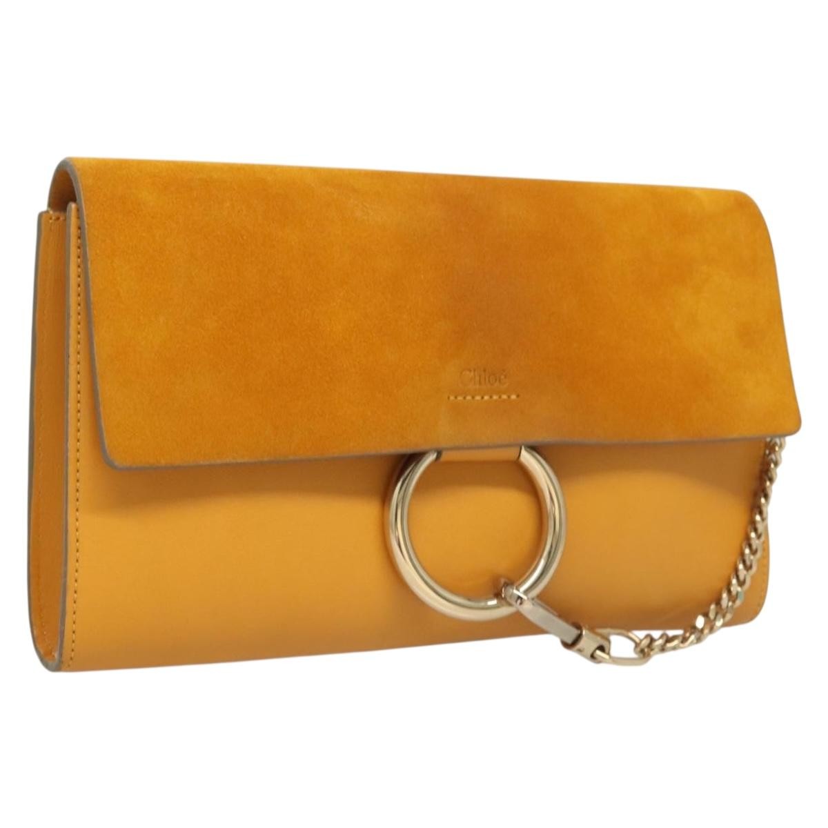 Chloe Clutch Bag Suede Yellow Gold Auth yk18621