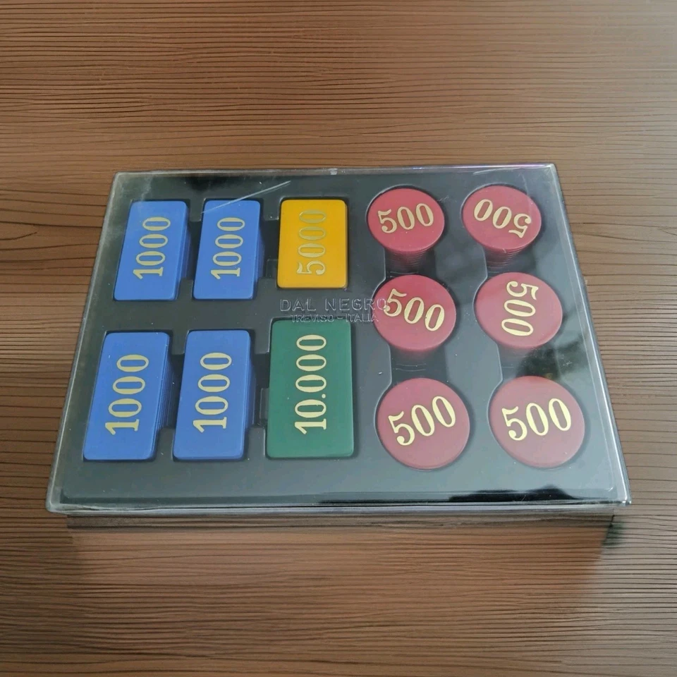Boîte en bois cartes jeu + 120 jetons vintage noir Trévise dés dominos - Photo 3/4