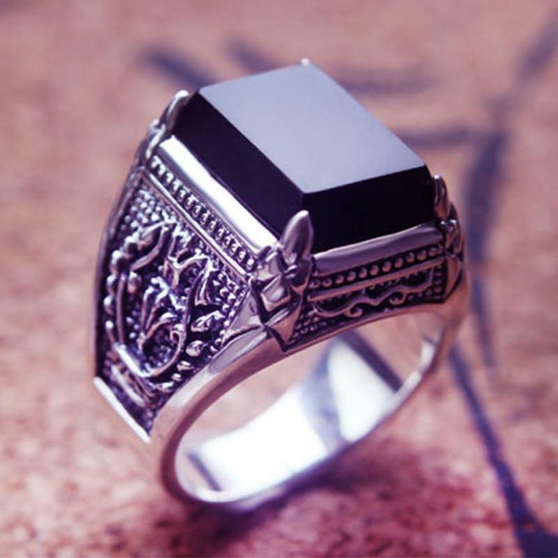 Bague Homme En Argent 925 Avec Pierre Noire Zirconium - Style Vintage, Neuf Avec étiquette