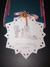 Enesco Precious Moments OUR FIRST CHRISTMAS TOGETHER Porcelain Ornament 3" Vtg.