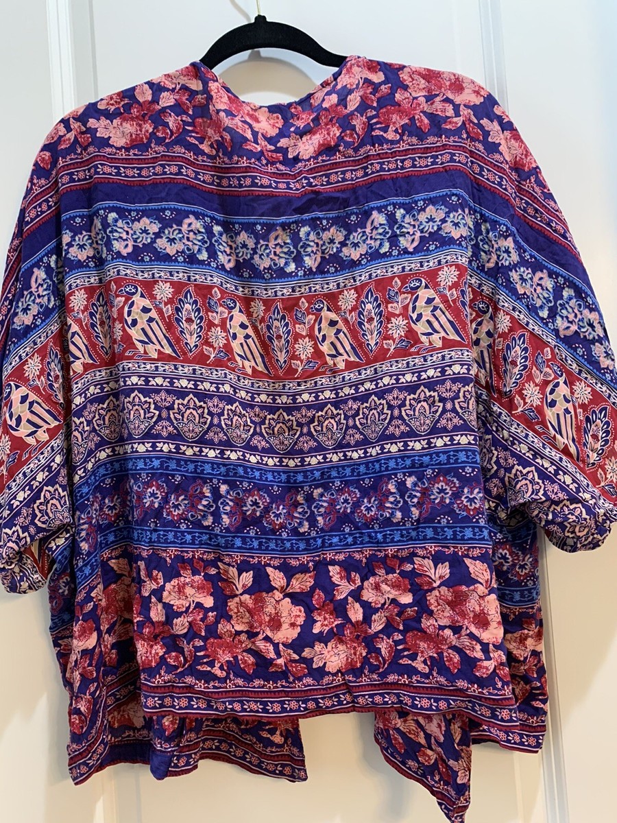 FOREVER 21 CONTEMPORARY Pink BLUE FLORAL PRINT OPEN FRONT