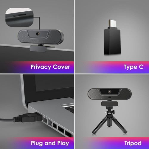 Webcam Kamera 4K mit Mikrofon und Stativ Privat für PC Computer Desktop B393 - Bild 9 von 9