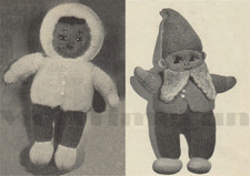 2 x Knitting Patterns Vintage 1940s Eskimo & Gnome Toy Dolls