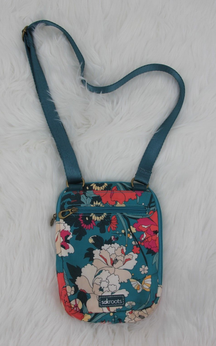 SAKROOTS Wynnie Mini Flap Crossbody TEAL FLOWER POWER Adjustable