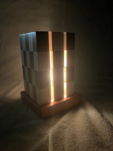 6" x 3" Maple & Oak Cube Lamp. Checker Design Perfect for any Room in the House - Picture 4 of 8