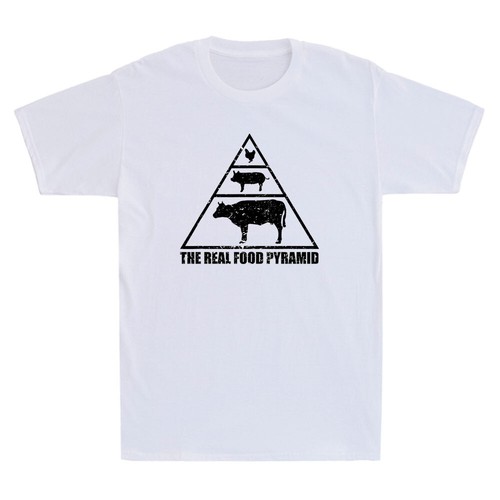 T-shirt Humour "The Real Food Pyramid Carnivore" - Coton - Coupe Regular - Neuf Avec étiquettes - Unisexe