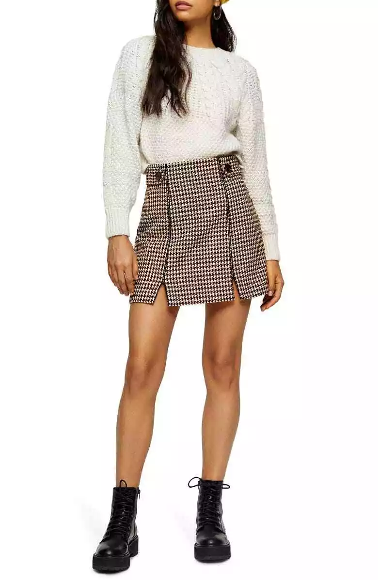 Orange houndstooth shop skirt