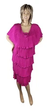 Vintage After Dark Fuschia Pink Pleated Teared Stretchy Cocktail Dress Gown 12