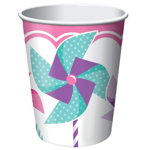 First 1st Turning One Girl Pinwheel Party Supplies Cups Pink 8Pk Happy Birthday  - Picture 1 of 2