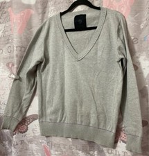 JACK  JONES Premium Mens V Neck Jumper Sweater Medium Grey Long Sleeve