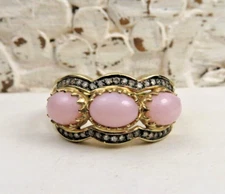 CAROL BRODIE PINK OPAL AND DIAMONIQUE GOLD TONED STERLING SILVER RING SZ 8