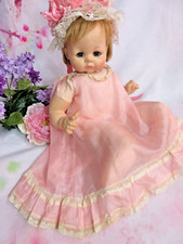 Antique pure Silk pink Baby Doll Dress gown Clothing lace trim fits 24"