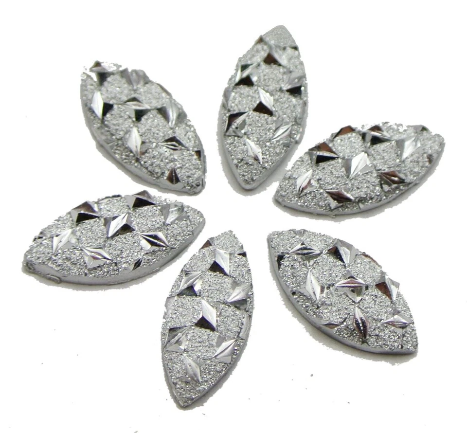 200 серебряных акриловых блестящих кабошонов с плоской поверхностью со стразами HorseEye 14X7 мм - Изображение 2 из 4