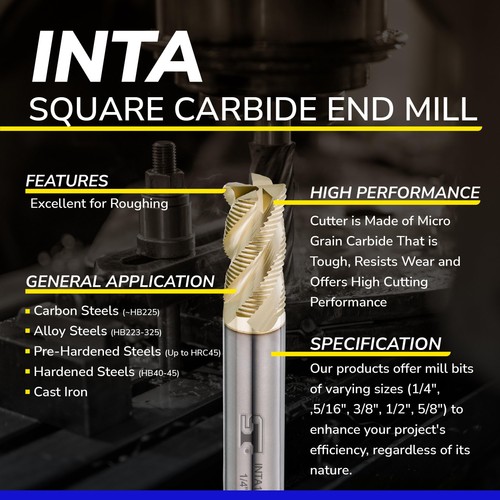 INTA Carbide Roughing End Mill - for Alloy Steels/Hardened Steels - Micro Gra... - Picture 4 of 7