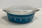 Vtg Pyrex Blue Snowflake Garland Cinderella Casserole 1 Pt Ovenware #470 LID