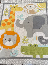 Safari Animal Crib Quilt 40x32 Jungle Zoo Nursery Giraffe Elephant Lion Monkey