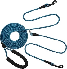 Long Dog Leash for 2 Dogs, No Tangle 1/3inch Reflective Dual Leash Long (blue-32