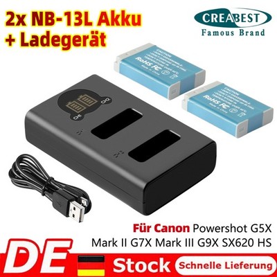 2x NB-13L Akku & Ladegerät Für Canon PowerShot G5X G9X G7X Mark III SX740 HS