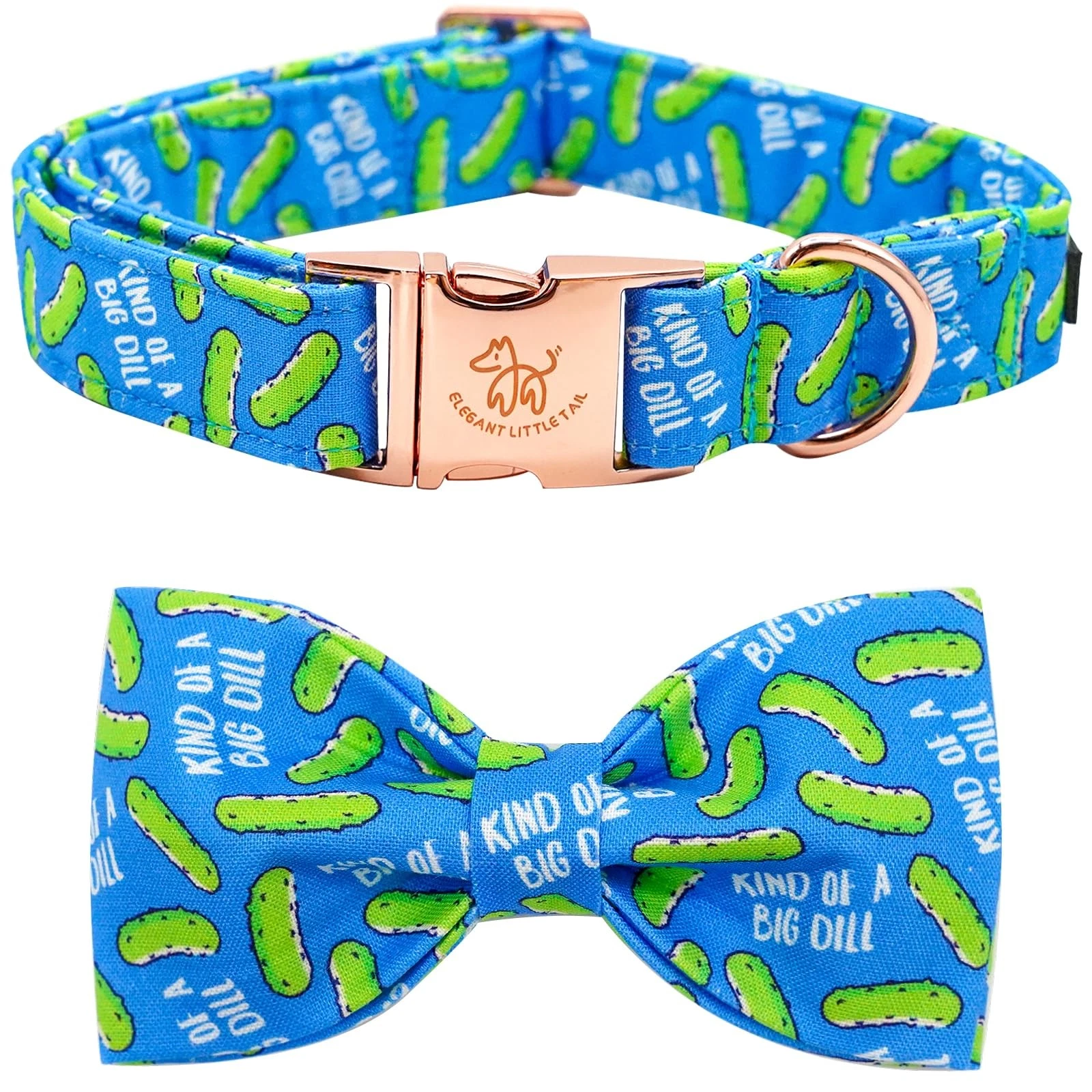 Dog Collar Bow Tie Dill Pickle Print Cute Adjustable Pet For Large Sized Dog