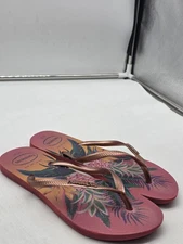 Havaianas Shoes Womens Size 7 8 Pink Flip Flops Sandals Tropical Pineapple