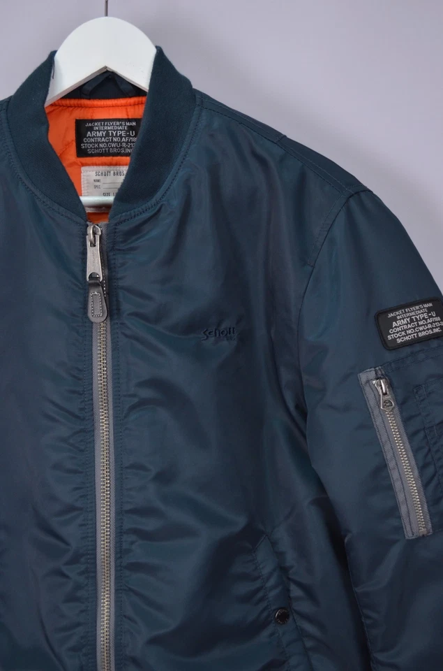 Mens Schott Army Type U Bomber Jacket Full Zip Blue Size L - Image 2 of 4