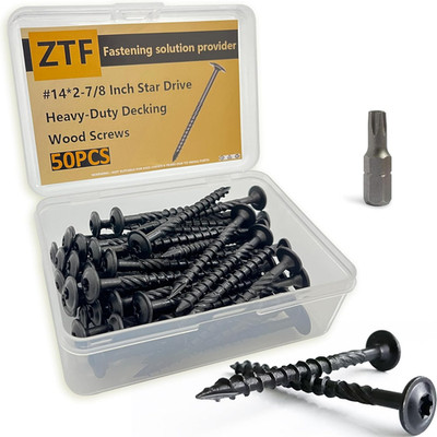 50PCS #14 X 2-7/8 Inch Black Deck Wood Screws, Star Drive Timber Decking Screws,
